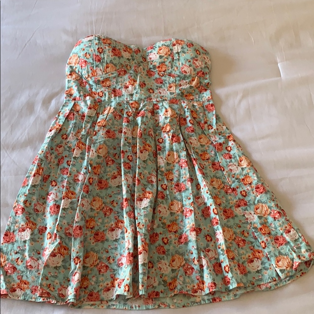 Floral Baby Blue Strapless Dress